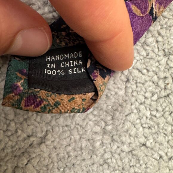 Oleg Cassini Vintage 90s Silk Necktie Mens Floral Abstract Purple Green Designer - Picture 7 of 9